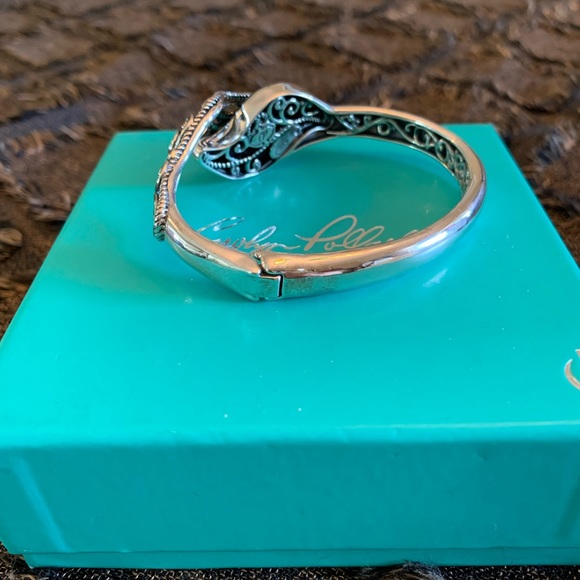 NWT Carolyn Pollack Sterling Silver 925 & Black Onyx Hinged Bangle Bracelet - Picture 4 of 10